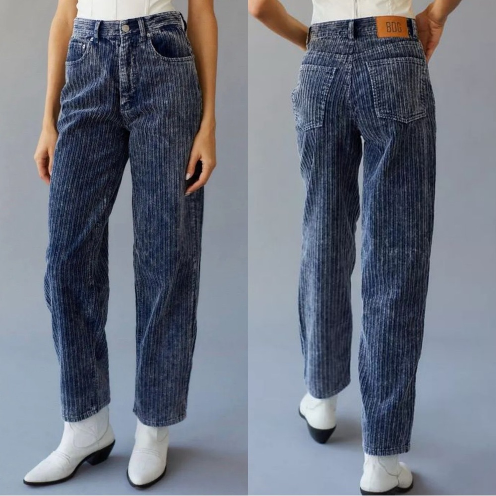BDG Women’s High Rise Baggy Corduroy Pants Straight Leg in Acid Wash Blue 26